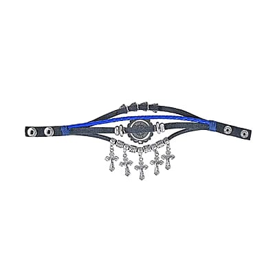 Strada Austrian Crystal Japanese Movement Cross Pattern Multi Layer Bracelet Watch with Leather Strap (8 In-9 In)