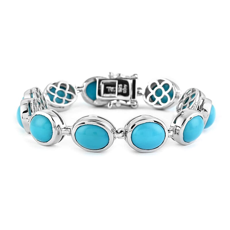 Sleeping Beauty Turquoise Station Bracelet in Platinum Over Sterling Silver (6.50 In) 27.00 ctw
