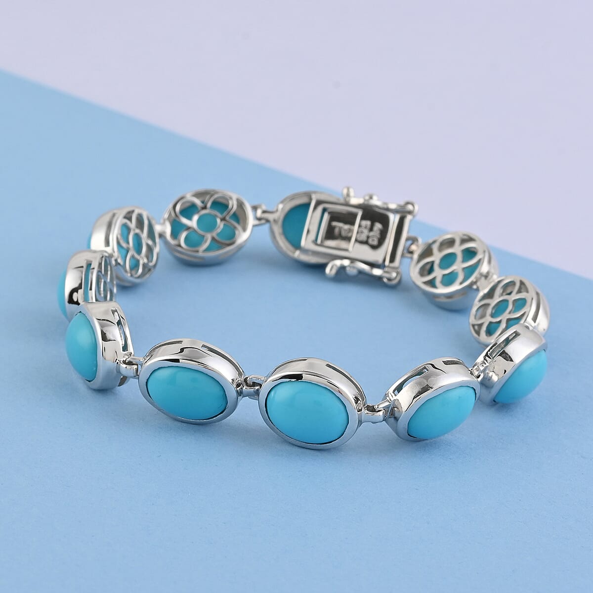 AMERICAN Natural Sleeping Beauty Turquoise Station Bracelet in Platinum Over Sterling Silver (6.50 In) 16.20 Grams 29.40 ctw image number 1
