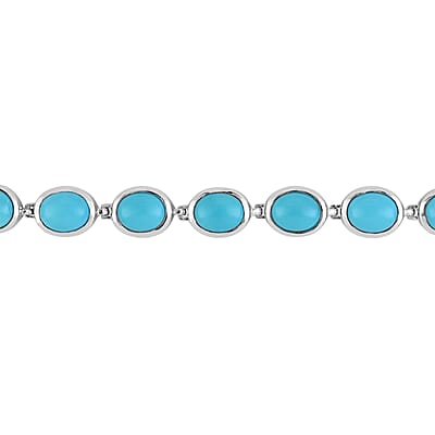 Sleeping Beauty Turquoise Station Bracelet in Platinum Over Sterling Silver (6.50 In) 27.00 ctw