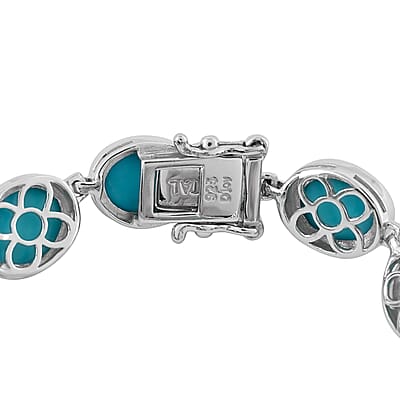 Sleeping Beauty Turquoise Station Bracelet in Platinum Over Sterling Silver (6.50 In) 27.00 ctw