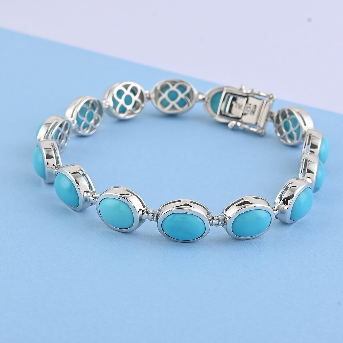 Sleeping Beauty Turquoise Station Bracelet in Platinum Over Sterling Silver (8.00 In) 34.30 ctw image number 1