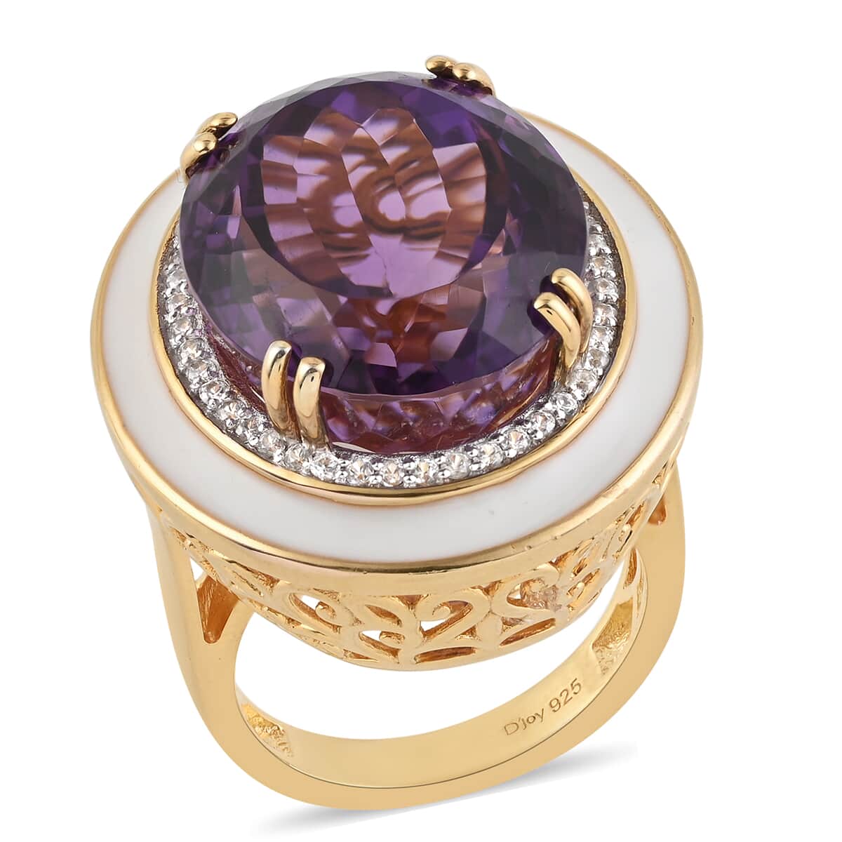 ONE OF A KIND Amethyst and Natural White Zircon Ring in Vermeil Yellow Gold Over Sterling Silver (Size 8.0) 12.10 Grams 28.80 ctw image number 0
