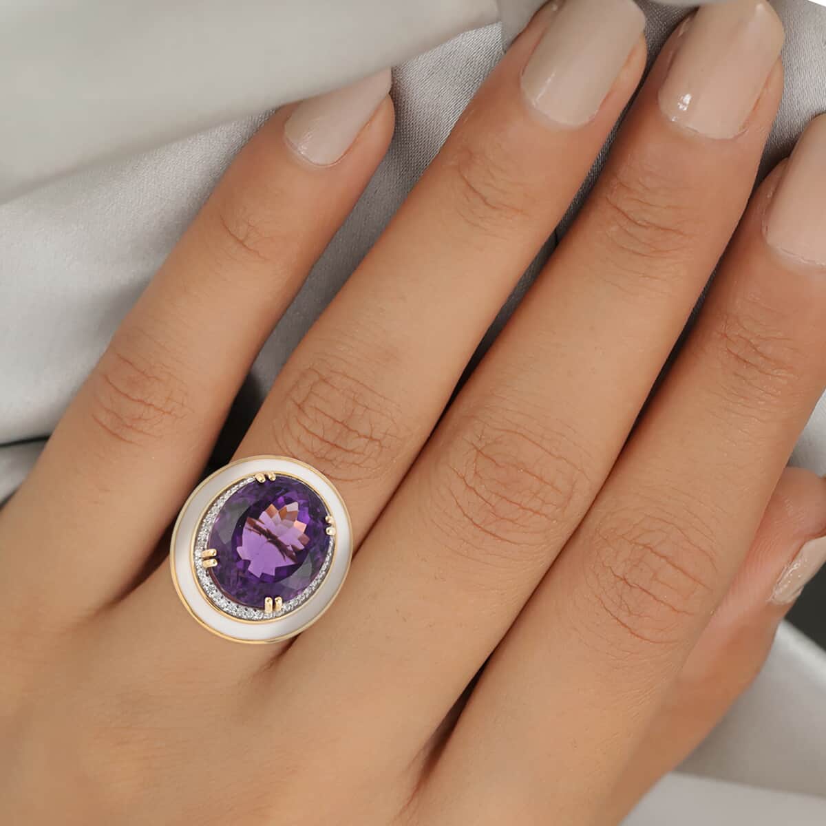 ONE OF A KIND Amethyst and Natural White Zircon Ring in Vermeil Yellow Gold Over Sterling Silver (Size 8.0) 12.10 Grams 28.80 ctw image number 2