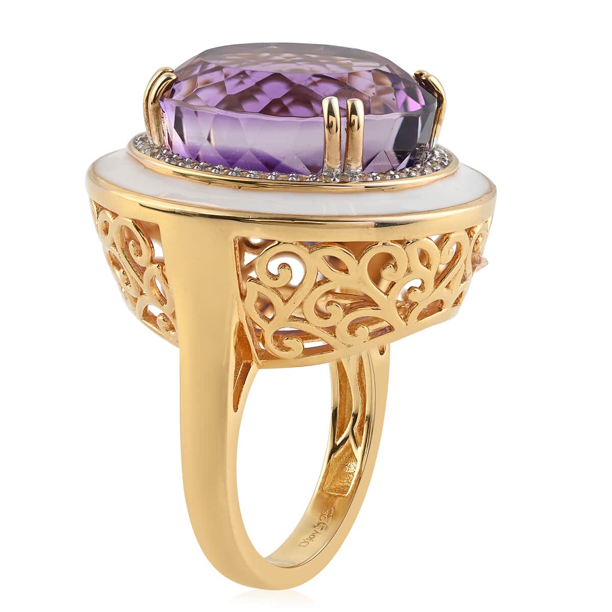 ONE OF A KIND Amethyst and Natural White Zircon Ring in Vermeil Yellow Gold Over Sterling Silver (Size 8.0) 12.10 Grams 28.80 ctw image number 3