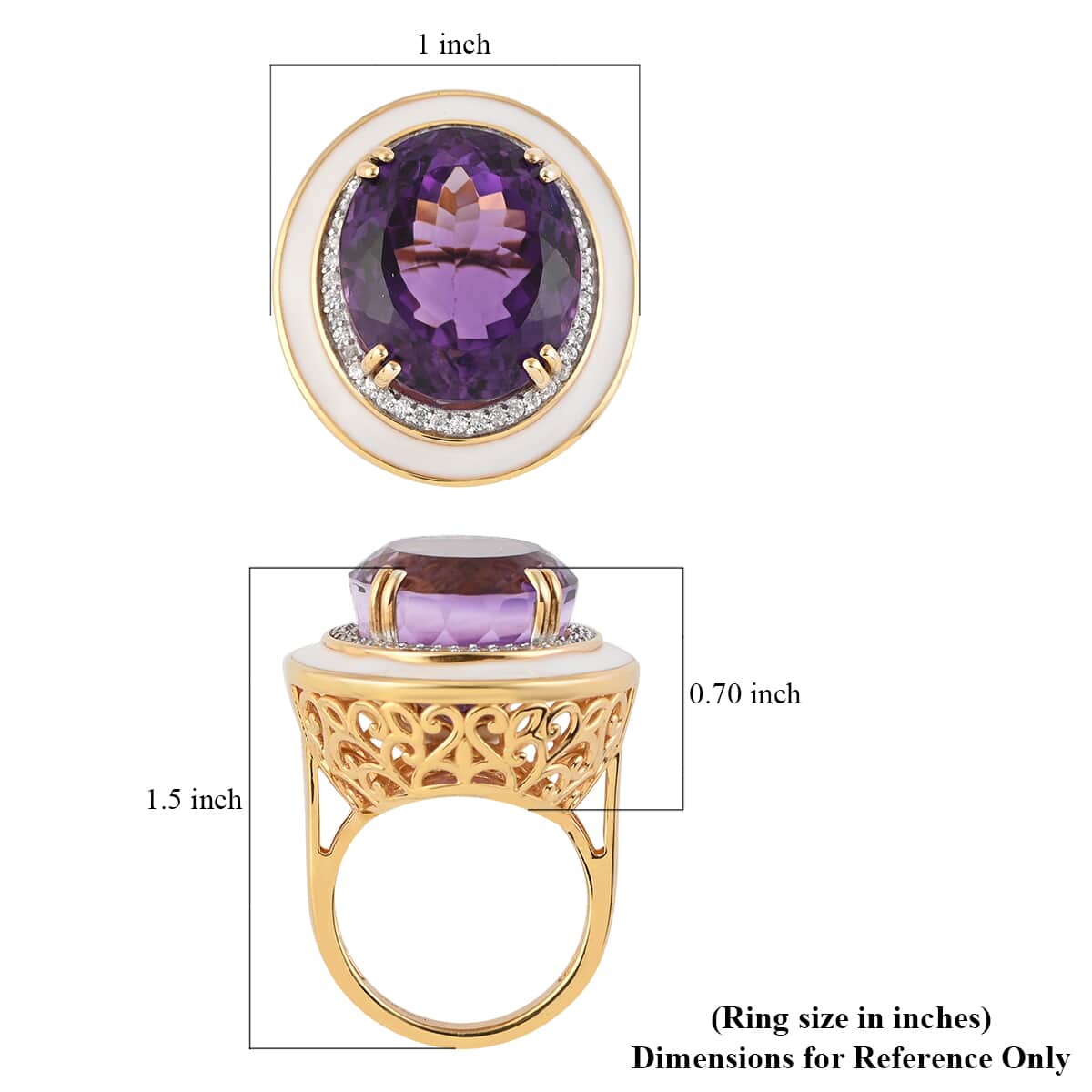 ONE OF A KIND Amethyst and Natural White Zircon Ring in Vermeil Yellow Gold Over Sterling Silver (Size 8.0) 12.10 Grams 28.80 ctw image number 4