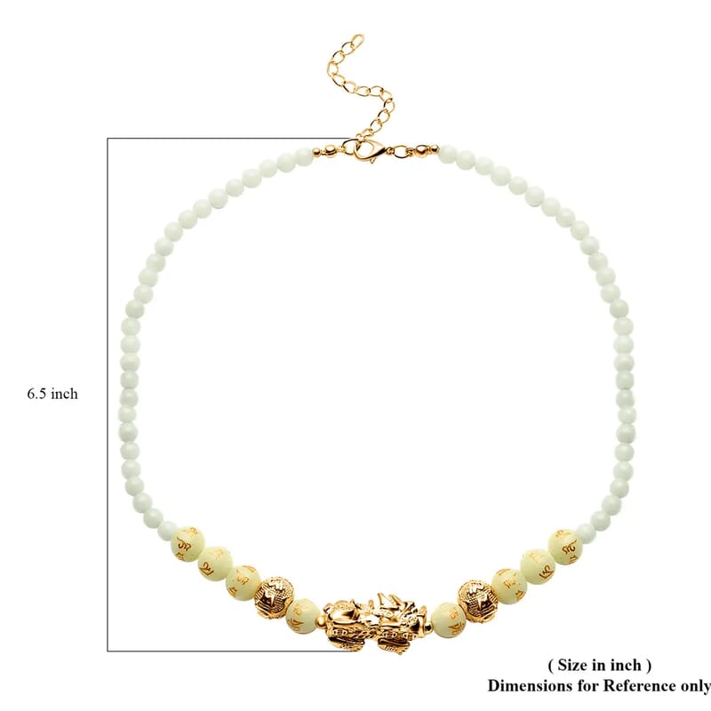 Feng Shui Luminous 173.50 ctw Beaded Pi Xiu Necklace in Goldtone, Bead Necklace For Women, Unique Birthday Gifts (18-20 Inches)