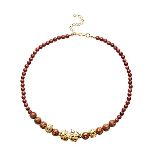 Feng Shui Gold Sandstone Beaded Pi Xiu Necklace  in Goldtone| Bead Necklace For Women| Unique Birthday Gifts (18-20 Inches)  173.50 ctw