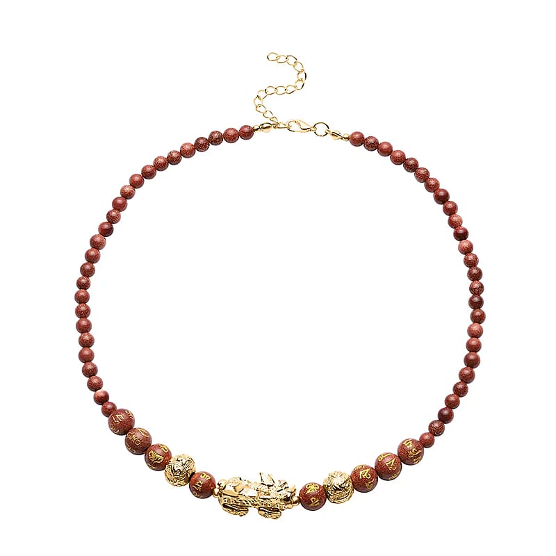 Feng Shui Gold Sandstone 173.50 ctw Beaded Pi Xiu Necklace in Goldtone, Bead Necklace For Women, Unique Birthday Gifts (18-20 Inches)