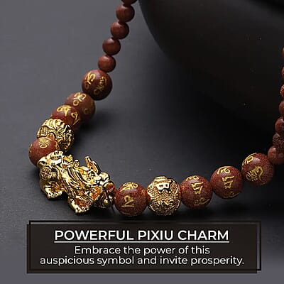 Feng Shui Gold Sandstone 173.50 ctw Beaded Pi Xiu Necklace in Goldtone, Bead Necklace For Women, Unique Birthday Gifts (18-20 Inches)