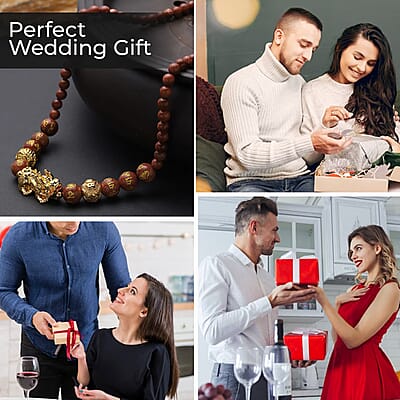 Feng Shui Gold Sandstone 173.50 ctw Beaded Pi Xiu Necklace in Goldtone, Bead Necklace For Women, Unique Birthday Gifts (18-20 Inches)