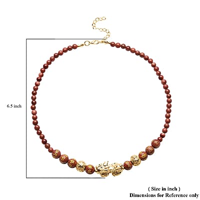 Feng Shui Gold Sandstone 173.50 ctw Beaded Pi Xiu Necklace in Goldtone, Bead Necklace For Women, Unique Birthday Gifts (18-20 Inches)