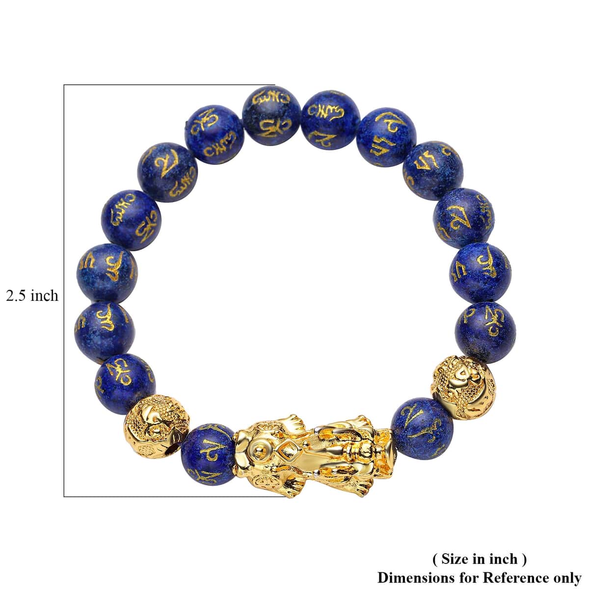 Feng Shui Pixiu Charm Lapis Lazuli Carved Beads Stretch Bracelet in Goldtone, Stretchable Bracelet, Good Luck Birthday Gift 128.00 ctw image number 6