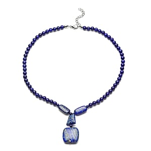 Lapis Lazuli Beaded Necklace 18-20 Inches in Silvertone 199.00 ctw