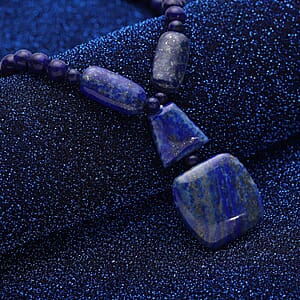 Lapis Lazuli Beaded Necklace 18-20 Inches in Silvertone 199.00 ctw