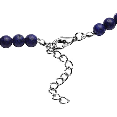 Lapis Lazuli Beaded Necklace 18-20 Inches in Silvertone 199.00 ctw