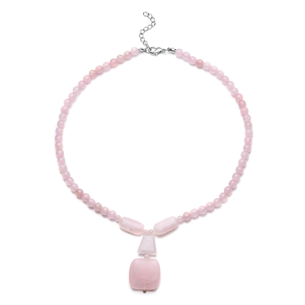 Galilea Rose Quartz Beaded Necklace 18-20 Inches in Silvertone 190.50 ctw image number 0