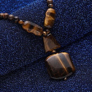 Yellow Tiger's Eye Beaded Necklace 18-20 Inches in Silvertone 182.00 ctw