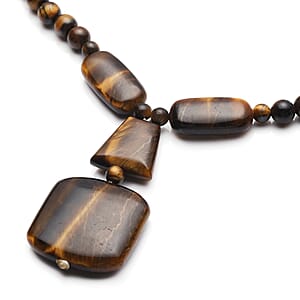 Yellow Tiger's Eye Beaded Necklace 18-20 Inches in Silvertone 182.00 ctw