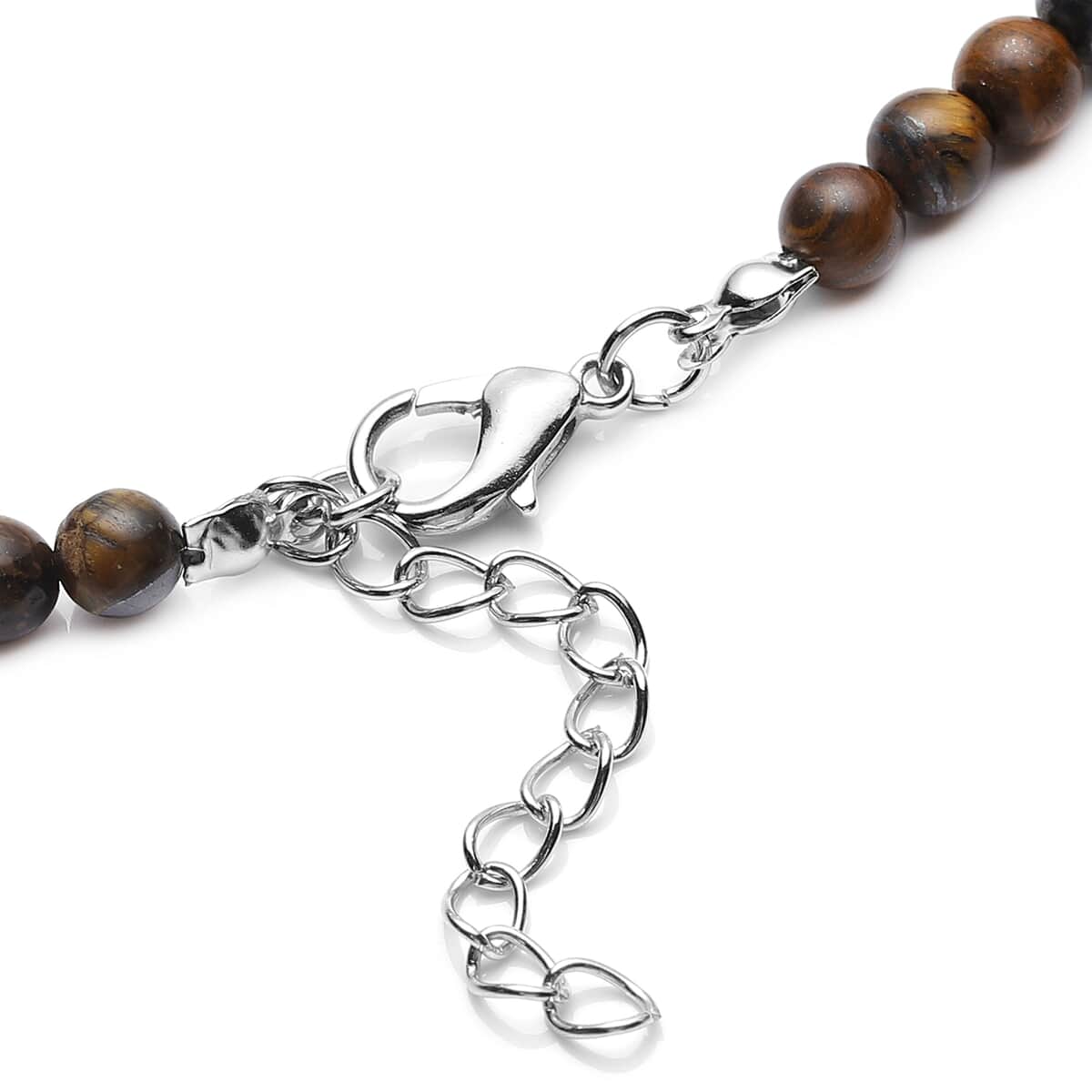 Yellow Tiger's Eye Beaded Necklace 18-20 Inches in Silvertone 182.00 ctw image number 4