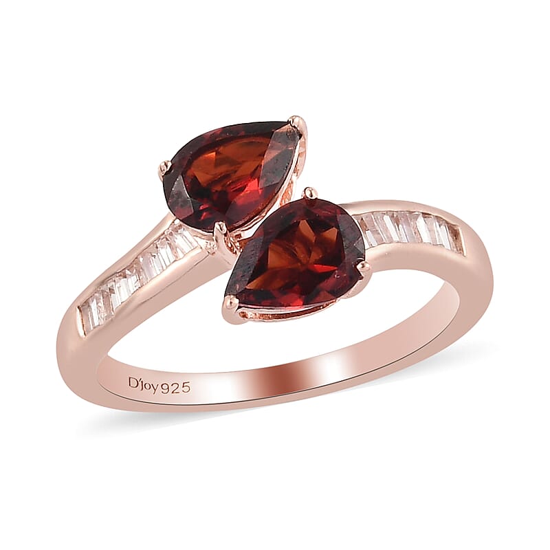 Mozambique Garnet and Natural White Zircon Snake Inspired Openable Band Ring in Vermeil Rose Gold Over Sterling Silver (Size 7.0) 2.15 ctw