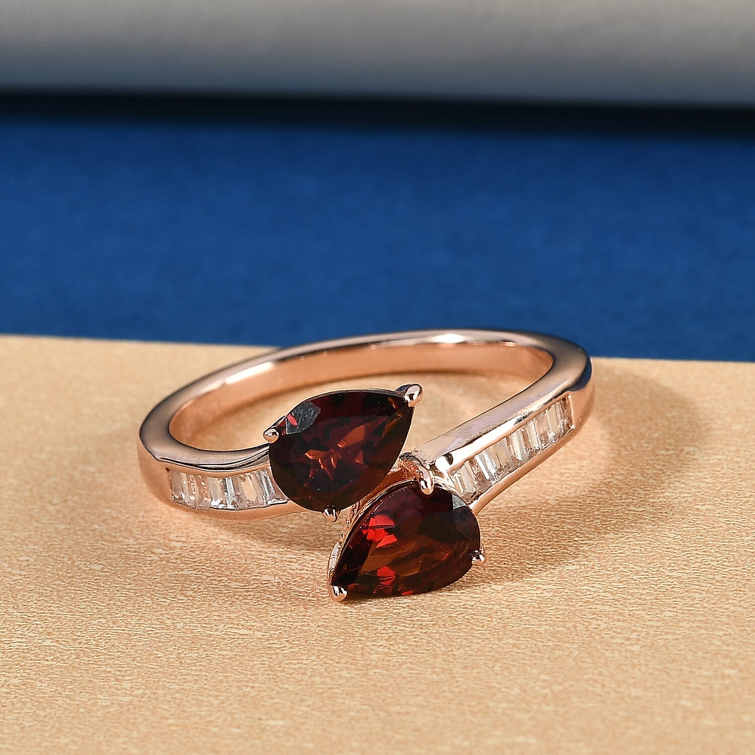 Mozambique Garnet and Natural White Zircon Snake Inspired Openable Band Ring in Vermeil Rose Gold Over Sterling Silver (Size 7.0) 2.15 ctw