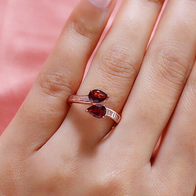 Mozambique Garnet and Natural White Zircon Snake Inspired Openable Band Ring in Vermeil Rose Gold Over Sterling Silver (Size 7.0) 2.15 ctw