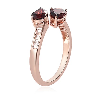 Mozambique Garnet and Natural White Zircon Snake Inspired Openable Band Ring in Vermeil Rose Gold Over Sterling Silver (Size 7.0) 2.15 ctw