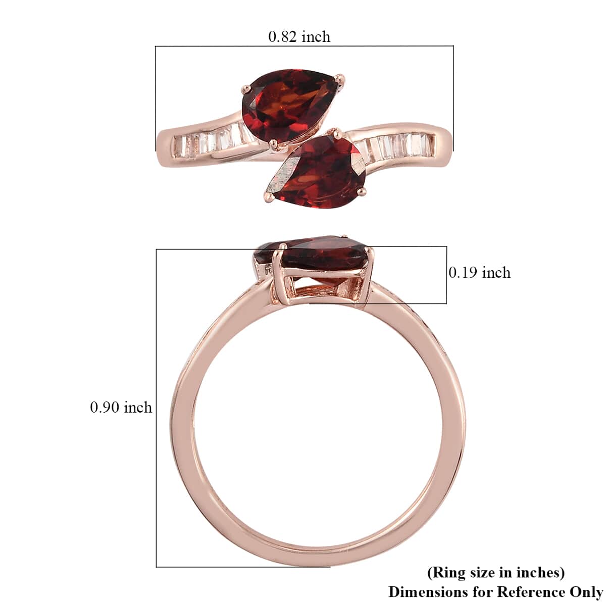 Mozambique Garnet, Natural White Zircon Bypass Ring in Vermeil RG Over Sterling Silver (Size 7.0) 2.15 ctw image number 6