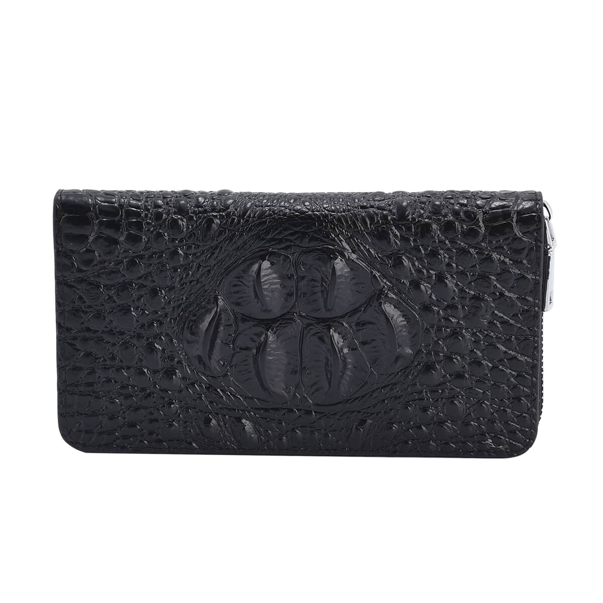 Black 3D Embossed Genuine Leather Wallet With Single Zipped image number 0