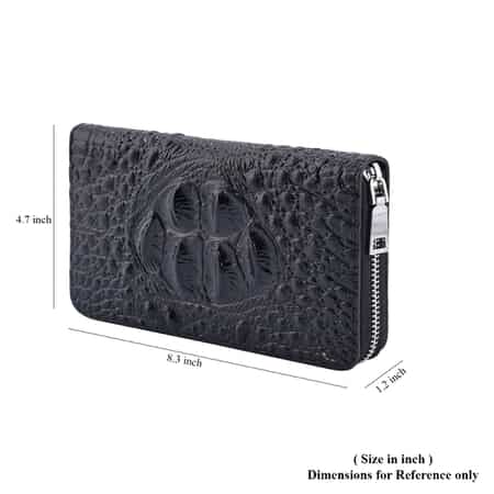 Black 3D Embossed Genuine Leather Wallet With Single Zipped image number 4