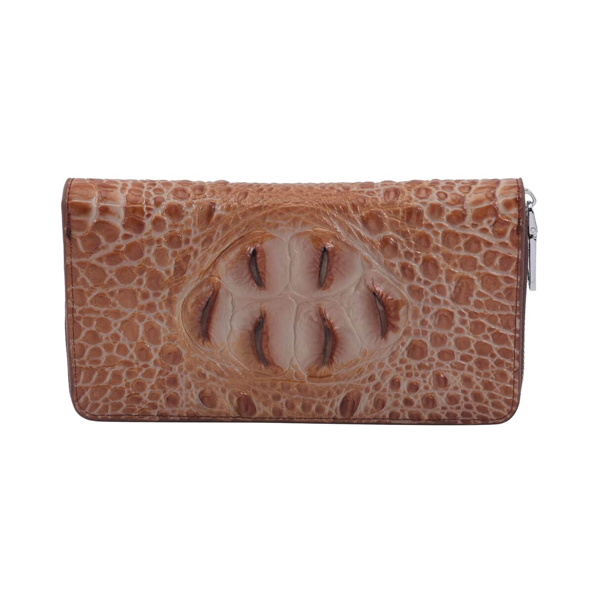 Black Croc Embossed Genuine Leather Wallet (8.3"x1.2"x4.7") with Single Zipped image number 0