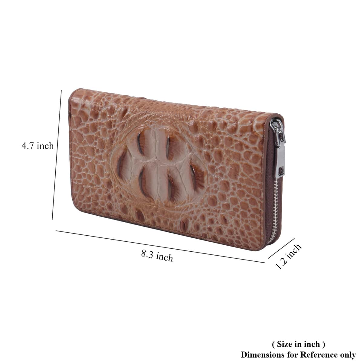 Black Croc Embossed Genuine Leather Wallet (8.3"x1.2"x4.7") with Single Zipped image number 5