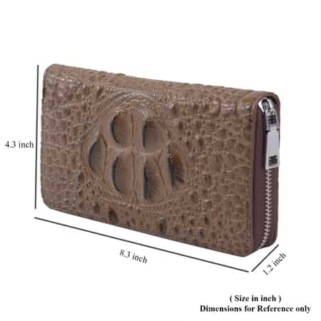 Light Brown 3D Embossed Genuine Leather Wallet With Single Zipped image number 5