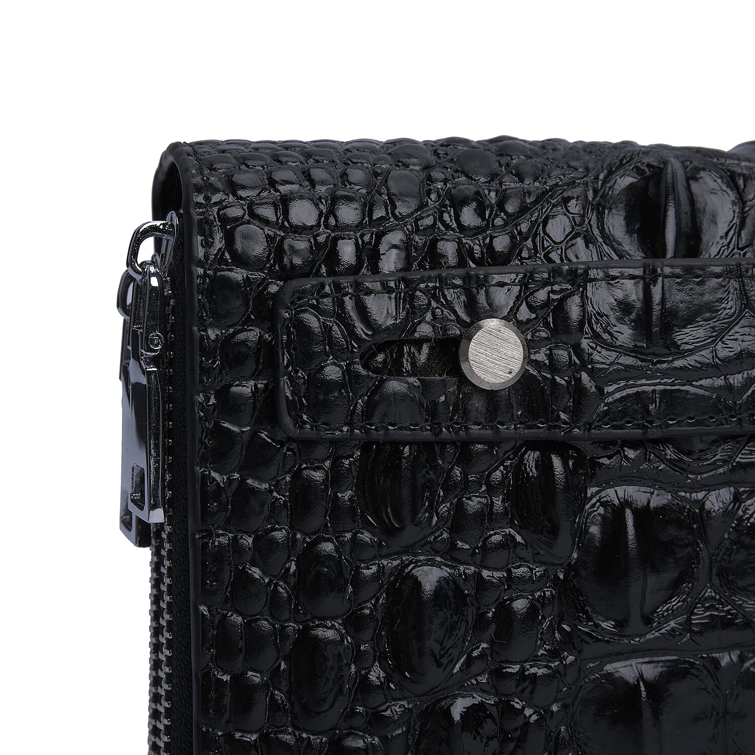 Black 3D Embossed Genuine Leather Wallet With Double Zipped