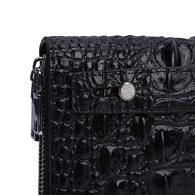 Black 3D Embossed Genuine Leather Wallet With Double Zipped