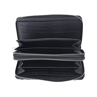 Black 3D Embossed Genuine Leather Wallet With Double Zipped