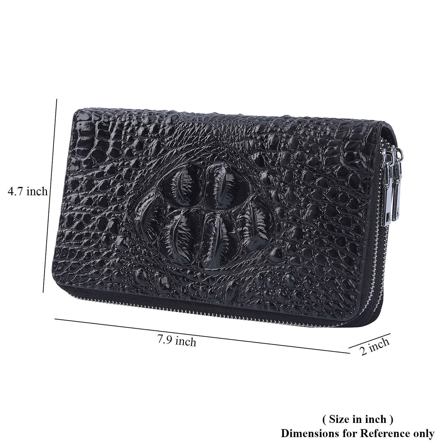 Black 3D Embossed Genuine Leather Wallet With Double Zipped