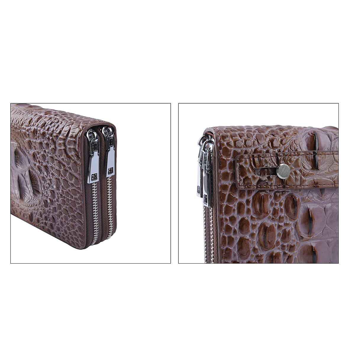 Light Brown 3D Embossed Genuine Leather Wallet With Double Zipped image number 3