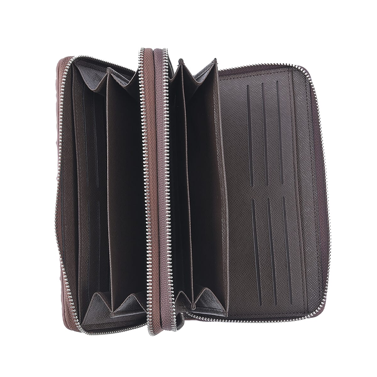 Light Brown 3D Embossed Genuine Leather Wallet With Double Zipped image number 4