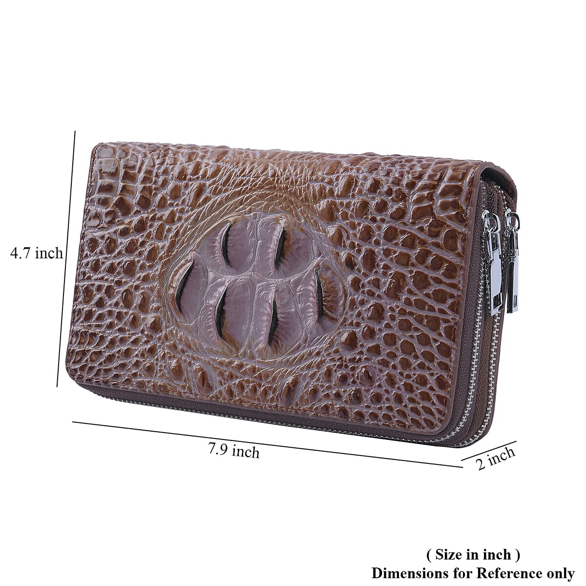 Light Brown 3D Embossed Genuine Leather Wallet With Double Zipped image number 5