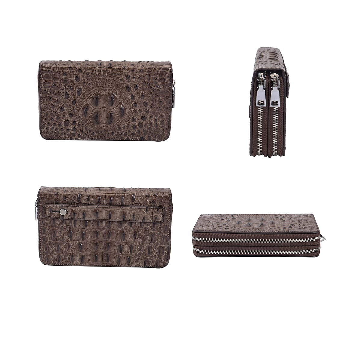 Chocolate 3D Embossed Genuine Leather Wallet With Double Zipped image number 1