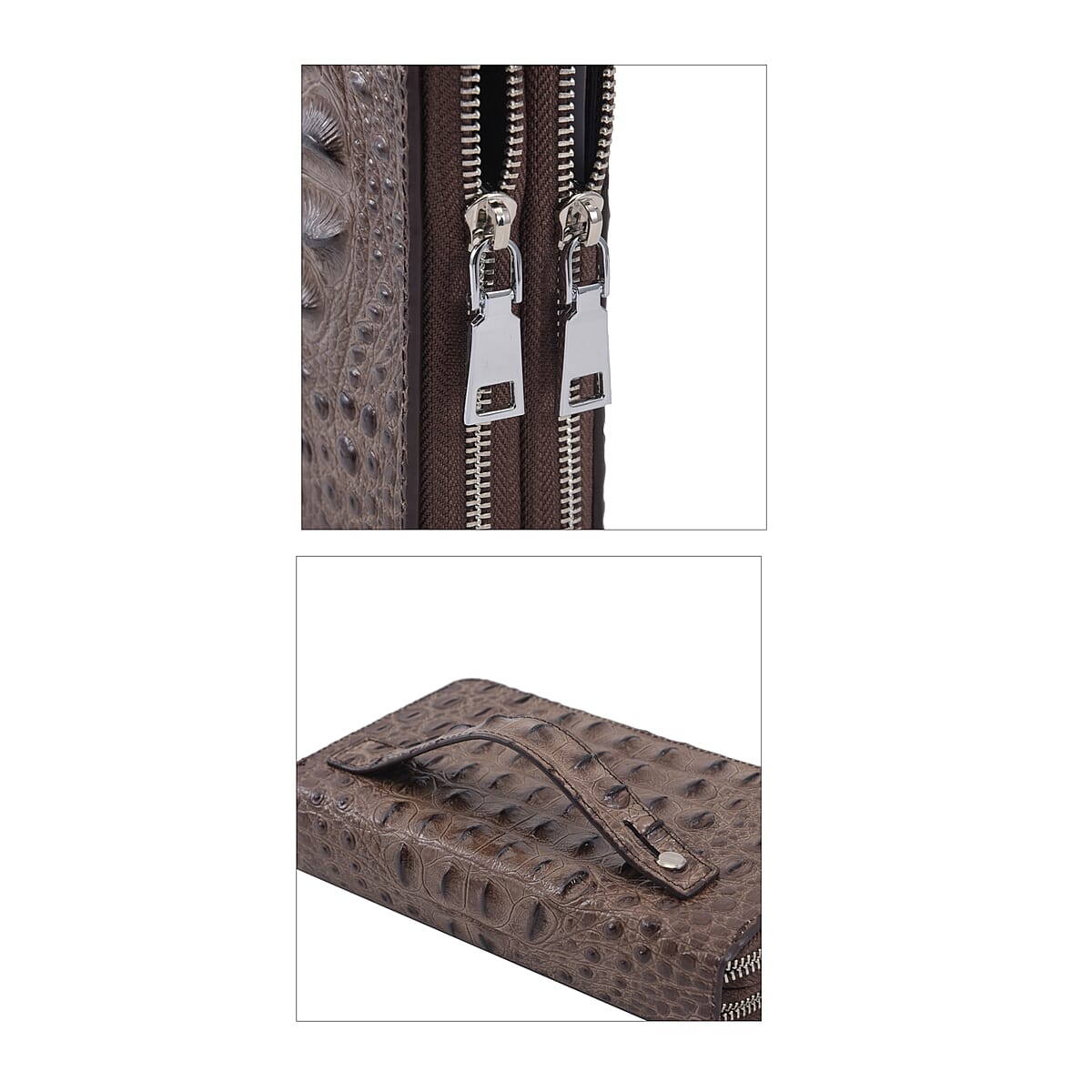Chocolate 3D Embossed Genuine Leather Wallet With Double Zipped image number 2