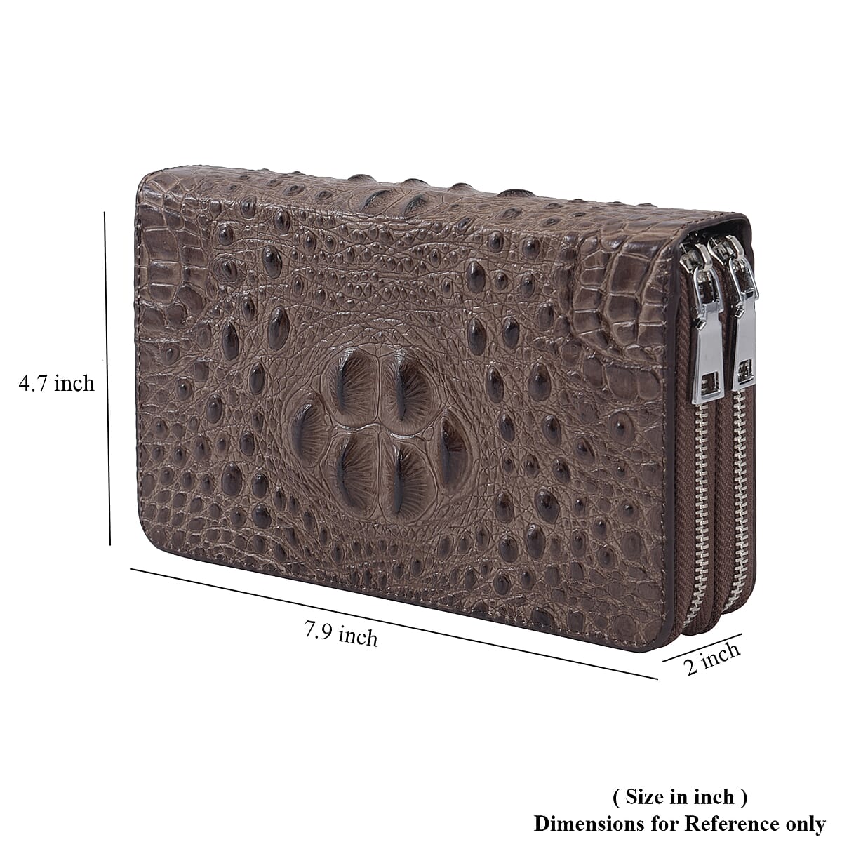 Chocolate 3D Embossed Genuine Leather Wallet With Double Zipped image number 4