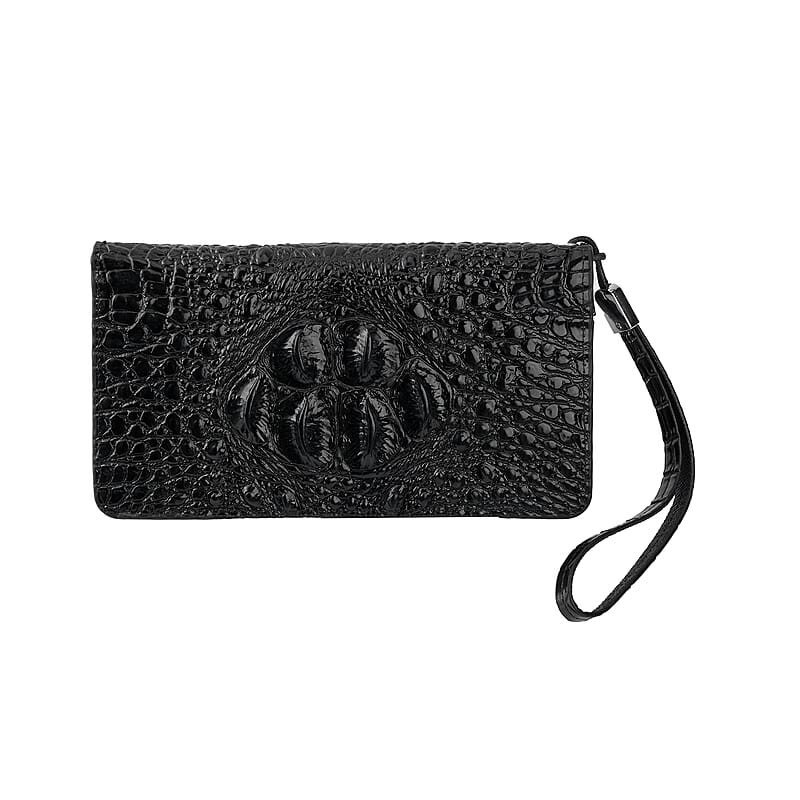 Black 3D Embossed Genuine Leather Wallet With Single Zipped and Wristlet