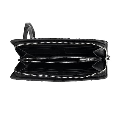 Black 3D Embossed Genuine Leather Wallet With Single Zipped and Wristlet