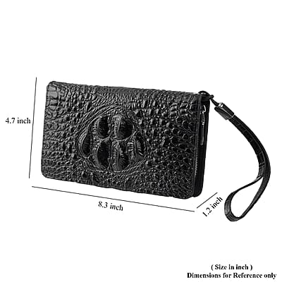 Black 3D Embossed Genuine Leather Wallet With Single Zipped and Wristlet