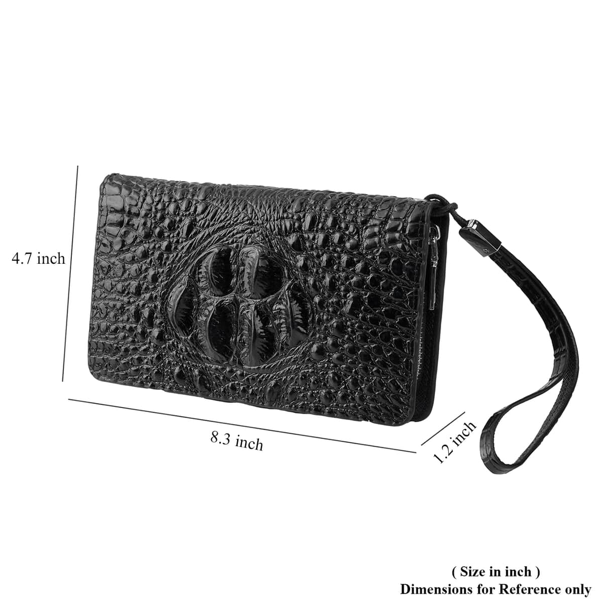 Black 3D Embossed Genuine Leather Wallet With Single Zipped and Wristlet image number 5