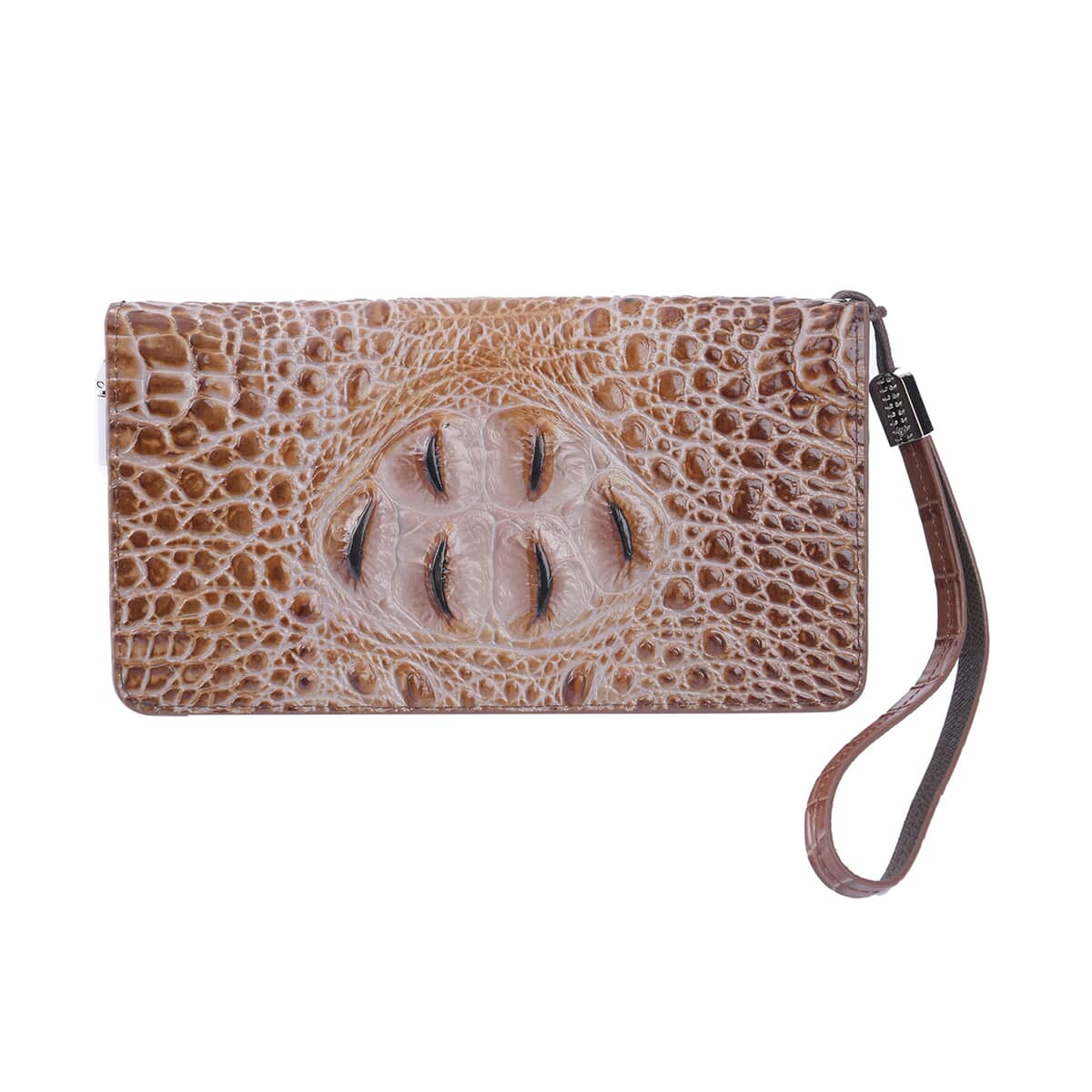 Light Brown 3D Embossed Genuine Leather Wallet With Single Zipped and Wristlet image number 0