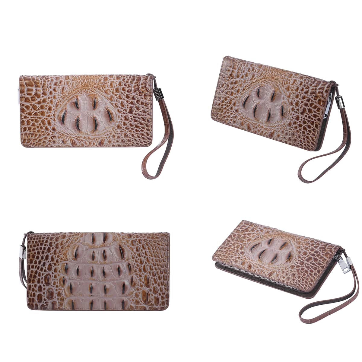 Light Brown 3D Embossed Genuine Leather Wallet With Single Zipped and Wristlet image number 2